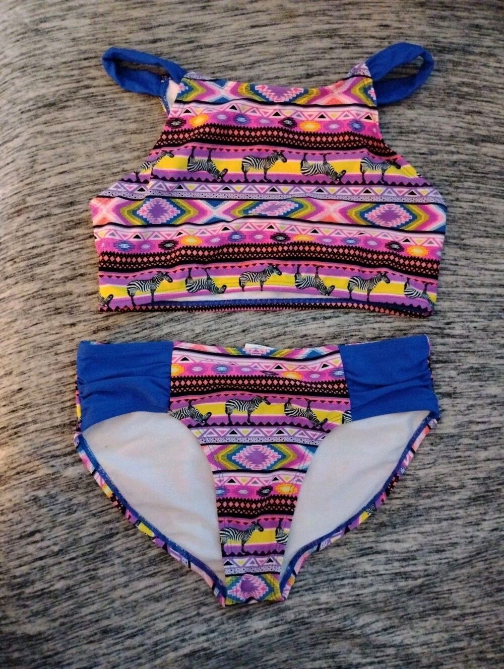 Girl's Zebra Print Multi-Colored Geometric Bathing Suit Bikini Tankini Size 16